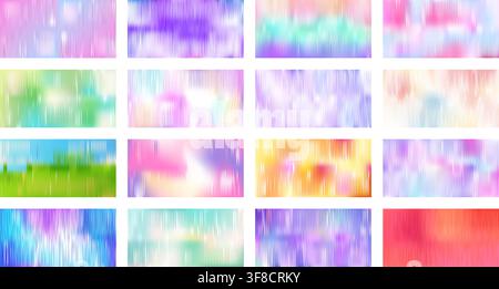 A set of abstract glass distortion backgrounds featuring a mix of soft pastel and vibrant color gradients Stock Vector