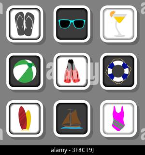 Illustration on theme set symbols for color game buttons, logo game buttons consisting of flat design with elements mobile web apps, collection modern Stock Vector