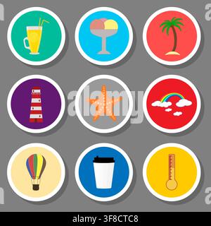 Illustration on theme set symbols for color game buttons, logo game buttons consisting of flat design with elements mobile web apps, collection modern Stock Vector