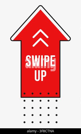 Swipe up arrow social media illustration with red upward pointer, white text and dotted accent for story navigation, mobile app interface, digital pro Stock Vector