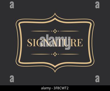 Signature Luxury Label with Elegant Gold Vintage Frame, Decorative Diamond Dividers and Classic Typography on Dark Charcoal Background Stock Vector