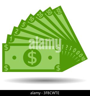 stack of each dollar banknote icon with shadow on white background. Stock Vector