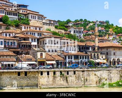 Stone houses in the old quarter of Mangalem - Berat, Albania Stock Photo