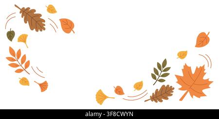 Autumn Leaves Border with Falling Maple, Oak, Ginkgo and Botanical Branches, Warm Seasonal Foliage Frame with Copy Space for Thanksgiving, Fall Sale Stock Vector