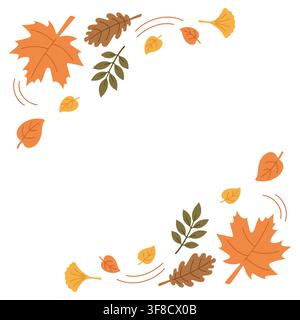 Autumn Leaves Frame with Large Copy Space, Colorful Maple, Oak, Ginkgo and Botanical Foliage in Opposite Corners, Seasonal Fall Border for Stock Vector