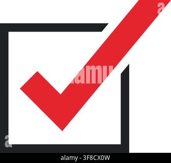 Red Check Mark in Black Square Checkbox Icon, Bold Approval and Confirmation Symbol for Completed Task, Checklist, Verification, Success, Selection Stock Vector