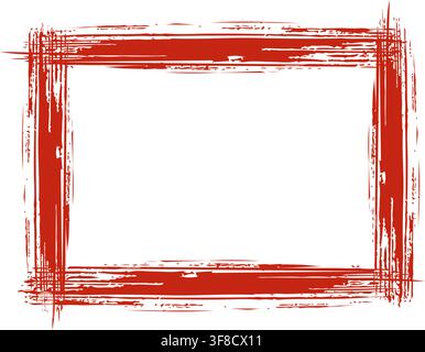 Red Distressed Brush Frame with Rough Painted Strokes and Empty Copy Space, Grunge Rectangular Border for Poster, Banner, Promotion, Advertisement Stock Vector