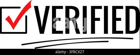 Verified Word with Red Check Mark in Open Checkbox and Double Underline, Bold Verification Typography for Confirmed Document, Approved Account Stock Vector