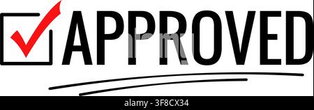 Approved Word with Red Check Mark in Open Checkbox and Double Underline, Bold Approval Typography for Verified Document, Accepted Request, Completed Stock Vector