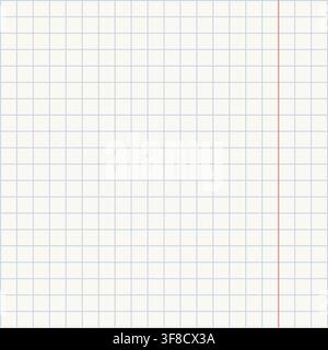 Square Grid Notebook Paper Background with Light Blue Lines and Red Right Margin on Warm White Surface for School, Mathematics, Writing, Planning and Stock Vector