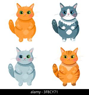 Cute Cat Characters Vector Collection with Four Domestic Cats Stock Vector