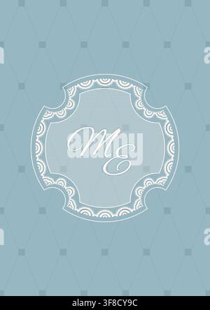 Elegant lace border wedding invitational card, embroidery motive. Vertical blue frame. Stock Vector
