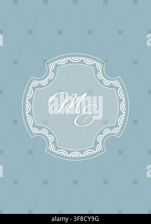 Elegant lace border wedding invitational card, embroidery motive. Vertical blue frame. Stock Vector
