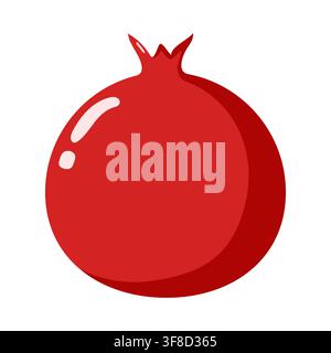 Stylized red pomegranate with glossy highlight and crown-like top, simplified into a clean modern graphic design Stock Vector