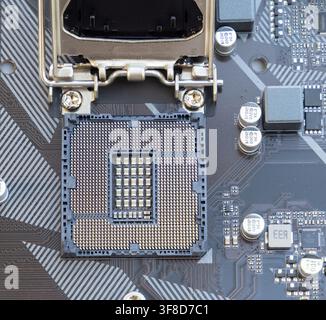 A close up view of an empty computer processor socket Stock Photo