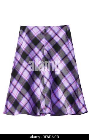 Purple tartan wool flared skirt isolated on white background Stock Photo
