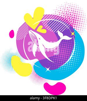 Abstract, vibrant whale logo. Hand-drawn. Not AI, vector illustration. Stock Vector