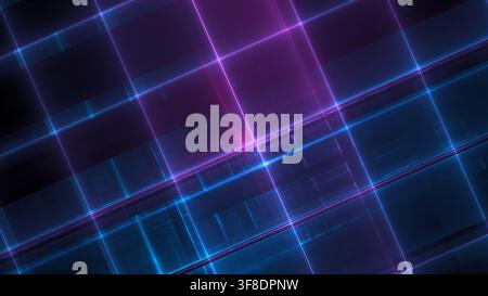 Geometric lines and patterns form an abstract design featuring blue and purple colors. This digital artwork showcases a blend of technology and creati Stock Photo