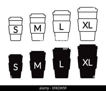 Coffee Cup Sizes Set with Small Medium Large Extra Large Paper Cups Vector Illustration Stock Vector