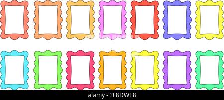 Colorful vector set of blank wavy vertical photo frames with bright rainbow borders for classroom decor and scrapbooking design. Stock Vector