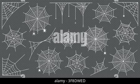 Intricate spider web designs on a dark gradient background Stock Vector