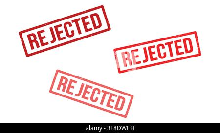 Set of red rejected rubber stamps with a grunge texture effect isolated on a white background for document decline status. Stock Vector