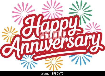 Vibrant anniversary greeting with colorful fireworks and bold text design in vector format. Stock Vector