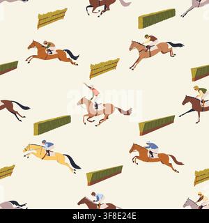 Seamless pattern with jockeys riding racehorses Stock Vector