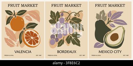 Set of Abstract Fruit Market retro posters. Stock Vector