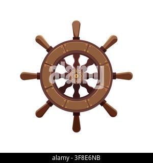 Wooden ships helm. Cartoon Steering wheel. Perfect for nautical themes, maritime decor, travel project Stock Vector