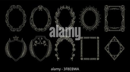 Elegant vintage frames glow on black background Stock Vector
