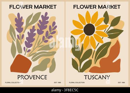 Set of abstract Flower Market posters Stock Vector