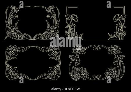 Elegant floral frames in delicate line art.  Stock Vector