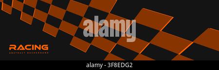 Abstract modern sport background with diagonal checkerboard flag for racing poster design and sports event. Black and orange wide banner. Vector Stock Vector