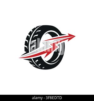 Professional modern speed tire arrow lightning automotive repair logo design Stock Vector