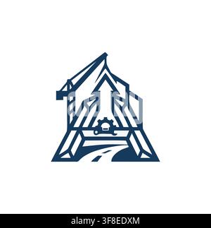 Professional modern crane bridge gear road industrial construction logo vector Stock Vector