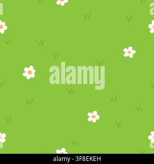 Green Meadow Pattern with Daisies Stock Vector