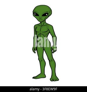 Green alien vector illustration of an extraterrestrial humanoid character standing isolated on white Stock Vector