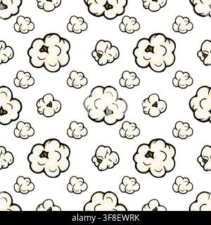 Seamless vector pattern with cartoon popcorn kernels on a white background Stock Vector