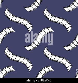 Seamless pattern with wavy film strip vector illustration on a dark blue background Stock Vector