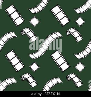 Seamless vector pattern with 35mm film strips on a dark green background Stock Vector
