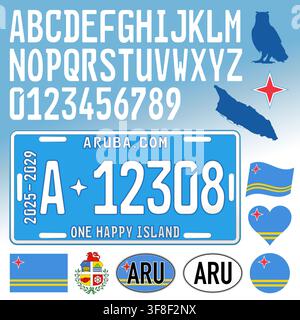 Aruba car license plate, letters, numbers and symbols, vector illustration Stock Vector