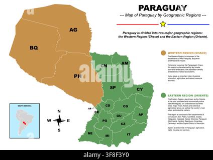 Paraguay Regions Map – Geographic Regions of Paraguay Stock Vector