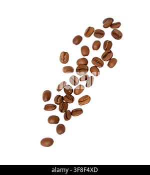 Coffee beans. Roasted coffee beans isolated on a white background. top view. Coffee beans falling Stock Photo
