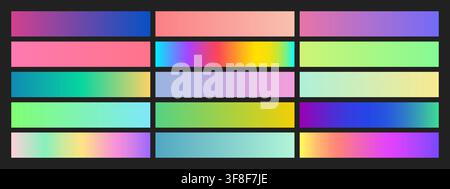 Holographic foil textures display iridescent rainbow gradients with metallic shimmer vector illustration set. Stock Vector