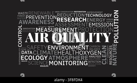 Air quality word cloud typography design with environmental science concepts Stock Vector