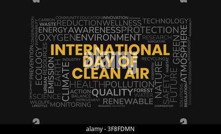 International Day of Clean Air vector typography design with environmental keywords Stock Vector