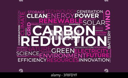 Carbon Reduction Word Cloud Concept with Renewable Energy and Environmental Sustainability Terms Stock Vector