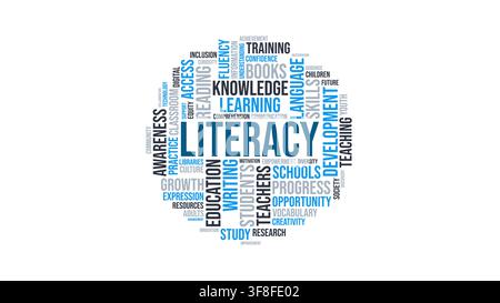 Literacy and Education Word Cloud Concept in Circular Shape Stock Vector