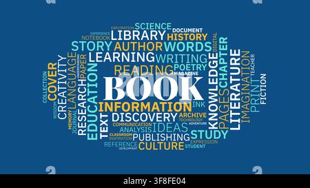 Education and Reading Word Cloud Concept Vector on Blue Background Stock Vector